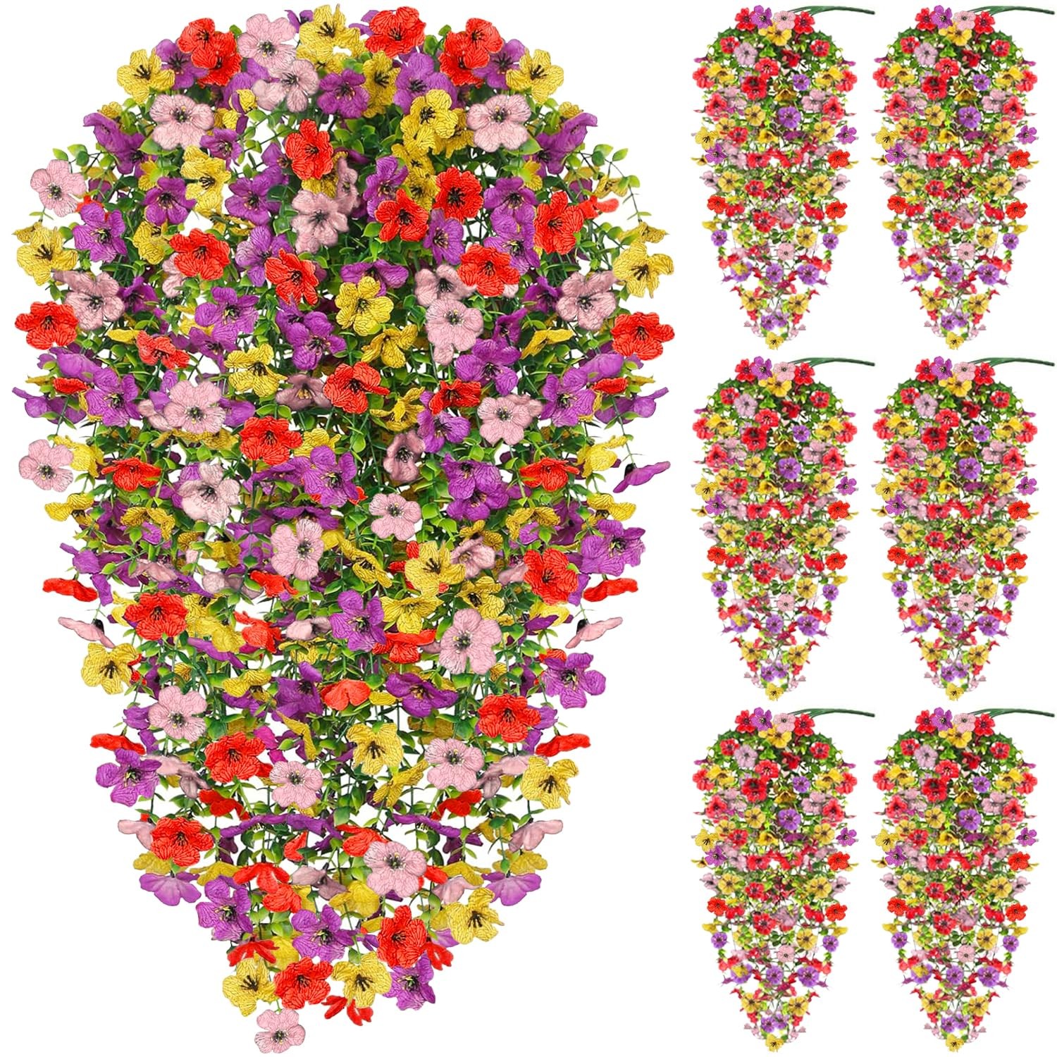 6 Bundles UV Resistant Artificial Flowers for Outdoors, Mix Color