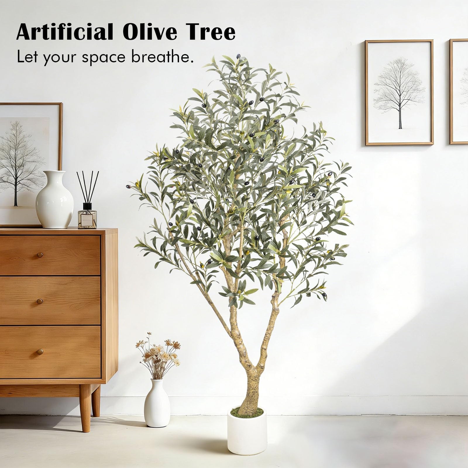6FT Artificial Olive Tree with Elegant Planter & Moss, Faux Olive Tree Indoor…