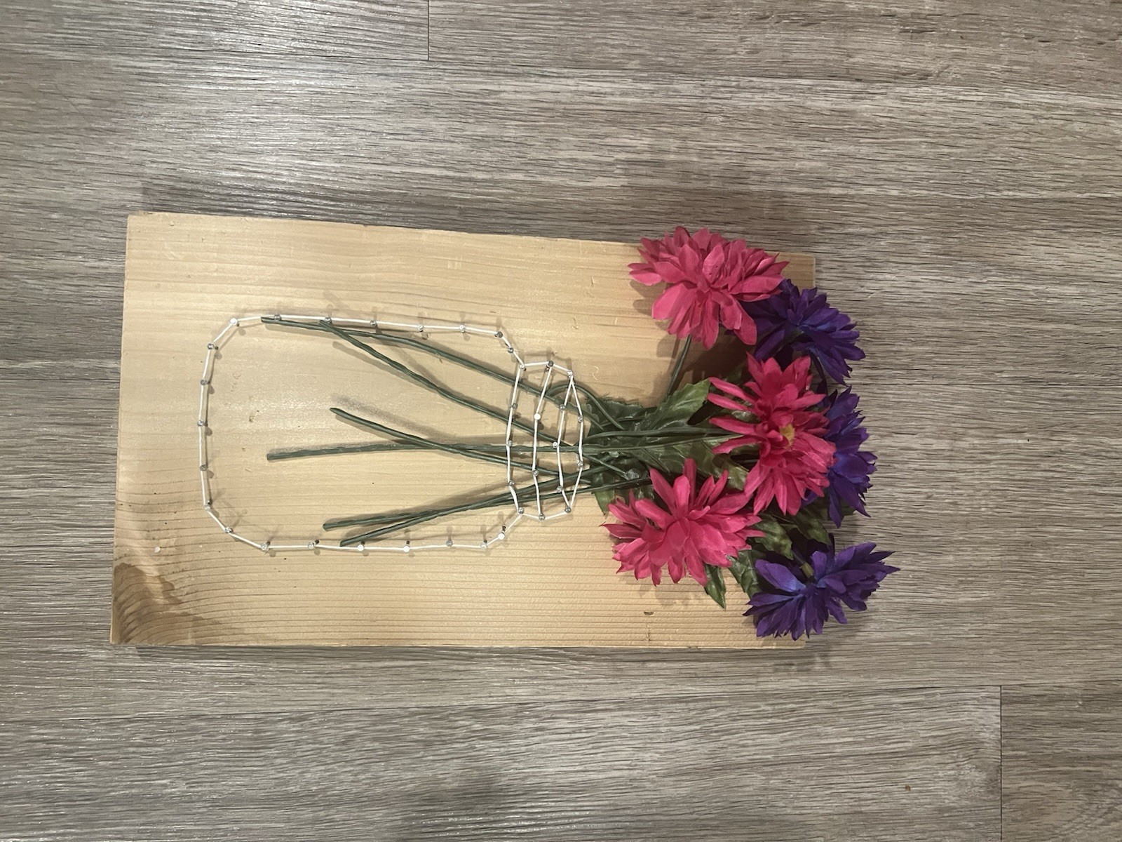 Pink & Purple Flower Bouquet Mason Jar Wood Spring Home Decor.