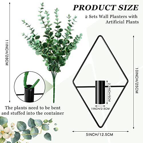 2 Pcs Hanging Planters with Artificial Plants Metal Hanging Vase Indoor