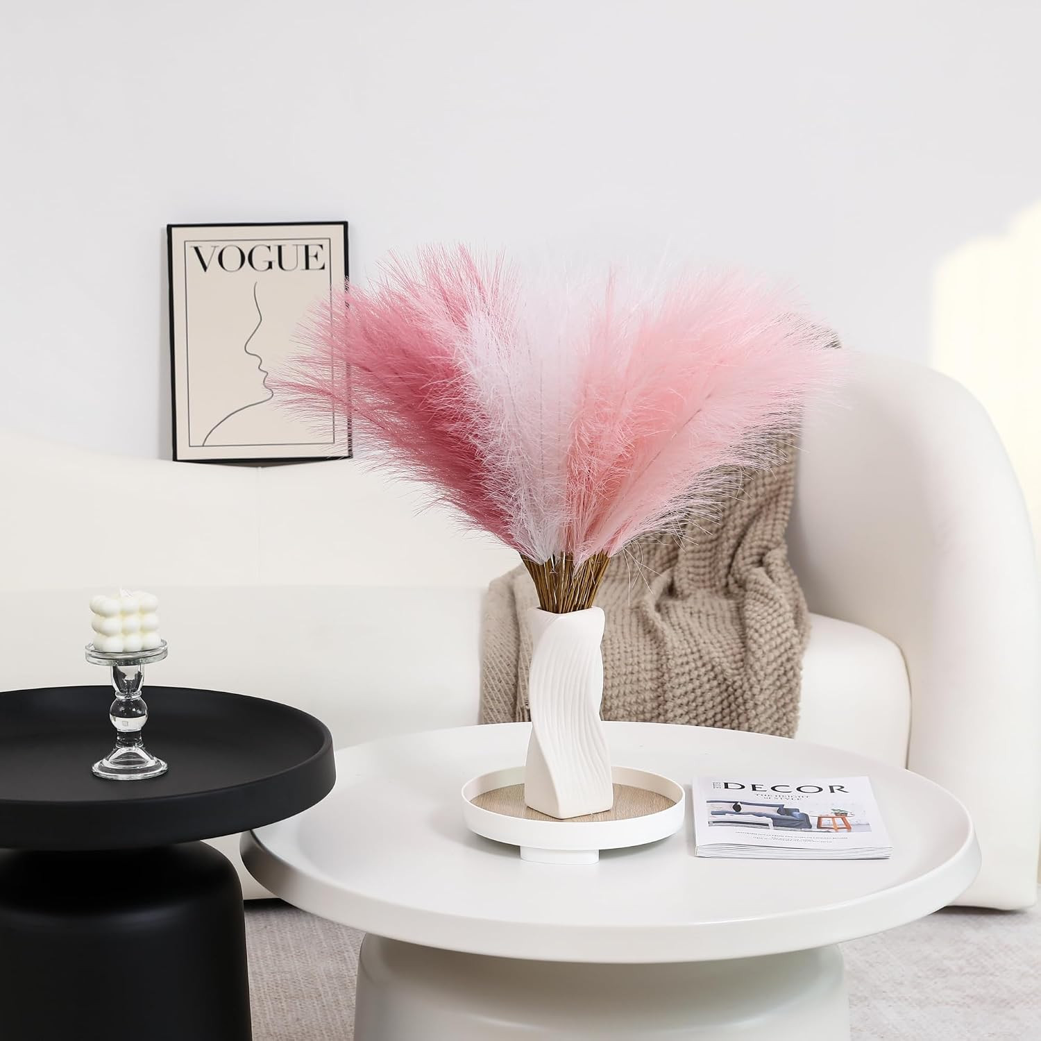 30pcs Faux Pampas Grass – 24 Inch Pink Pampas Grass Home Decor, Artificial Color