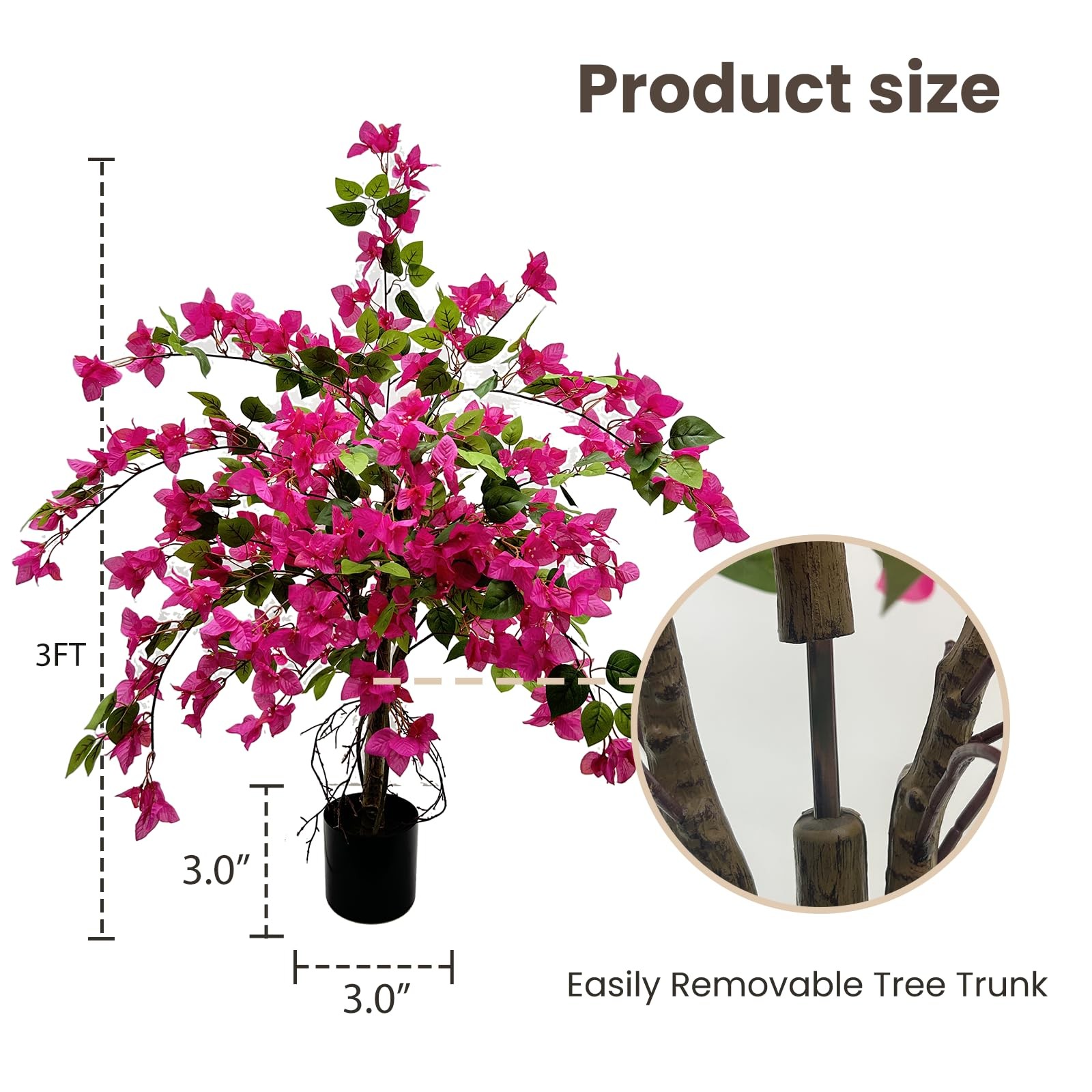 3FT Artificial Bougainvillea Tree – Realistic Faux Bougainvillea Tree with Pi…