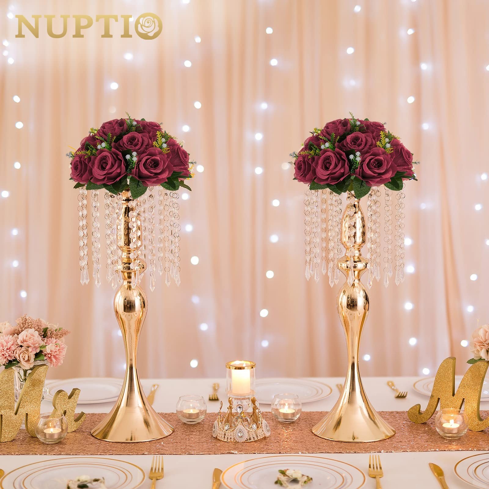 NUPTIO Flower Ball Arrangement Bouquet – 6 Pcs 9.5 inch Diameter Burgundy Fak…