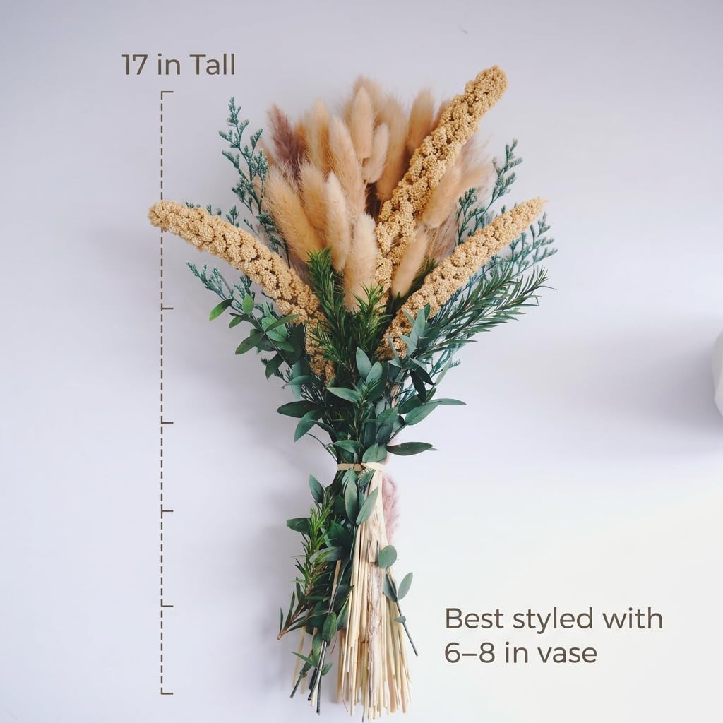 17.7in Pampas Grass Decor Natural Dried Flowers Bouquet Bunny Tails，Eucalyptu…