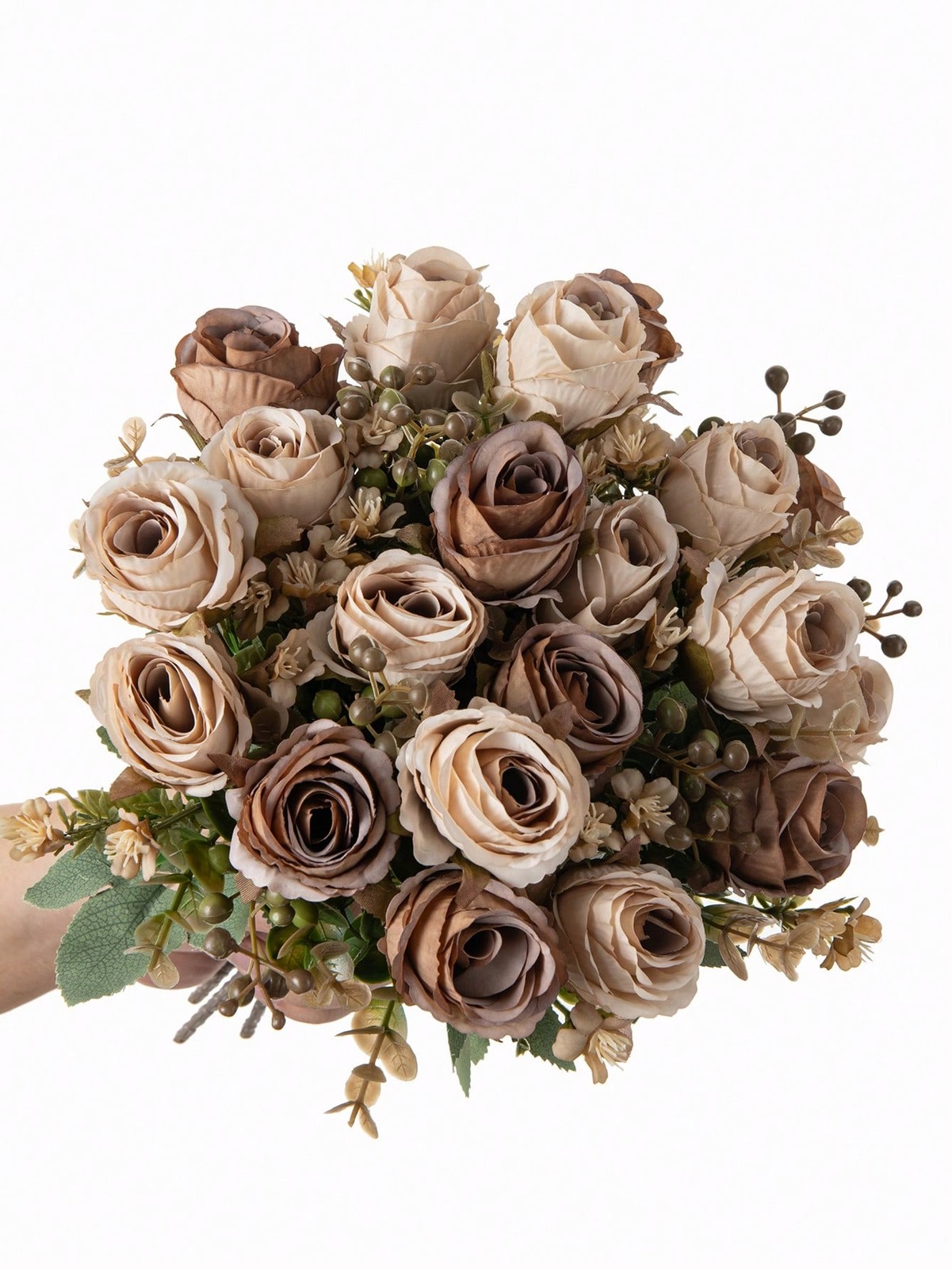 Brown Artificial Silk Rose Bouquet 3 Pieces For Wedding Home Decor