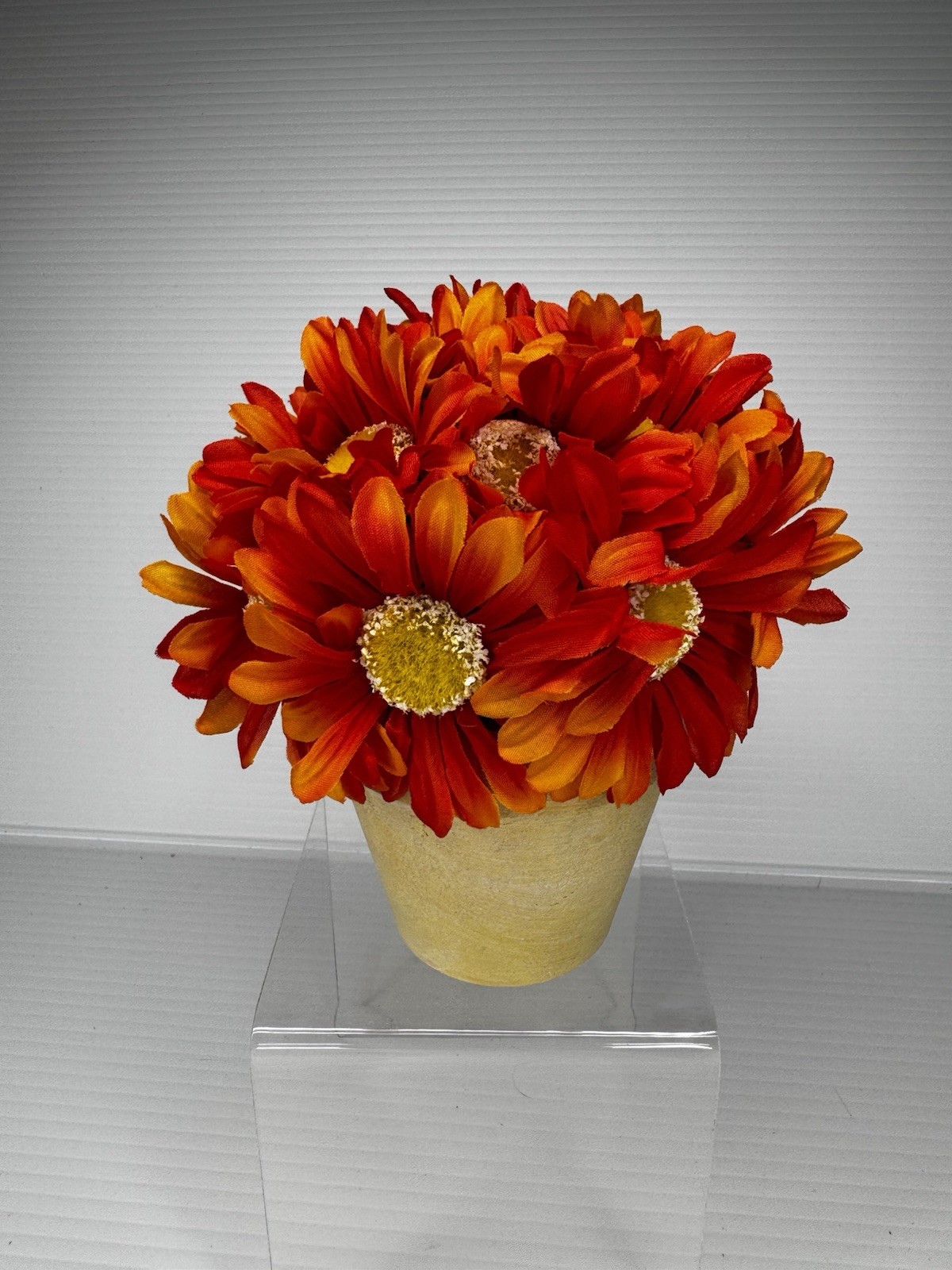 Artificial Orange Daisy Floral Arrangement In Decorative Pot Fall Autumn Decor