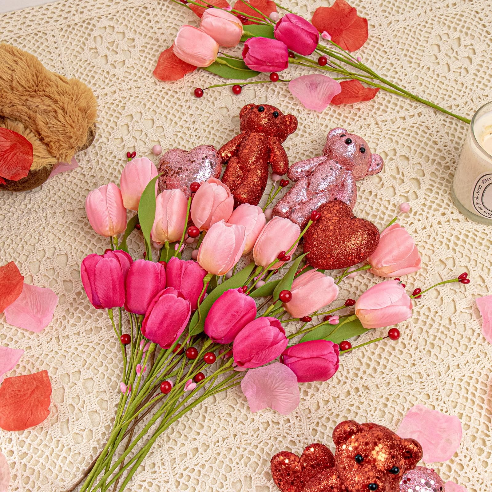 JINGHONG Valentines Day Decorations Valentines Day Gifts Artificial Tulips wi