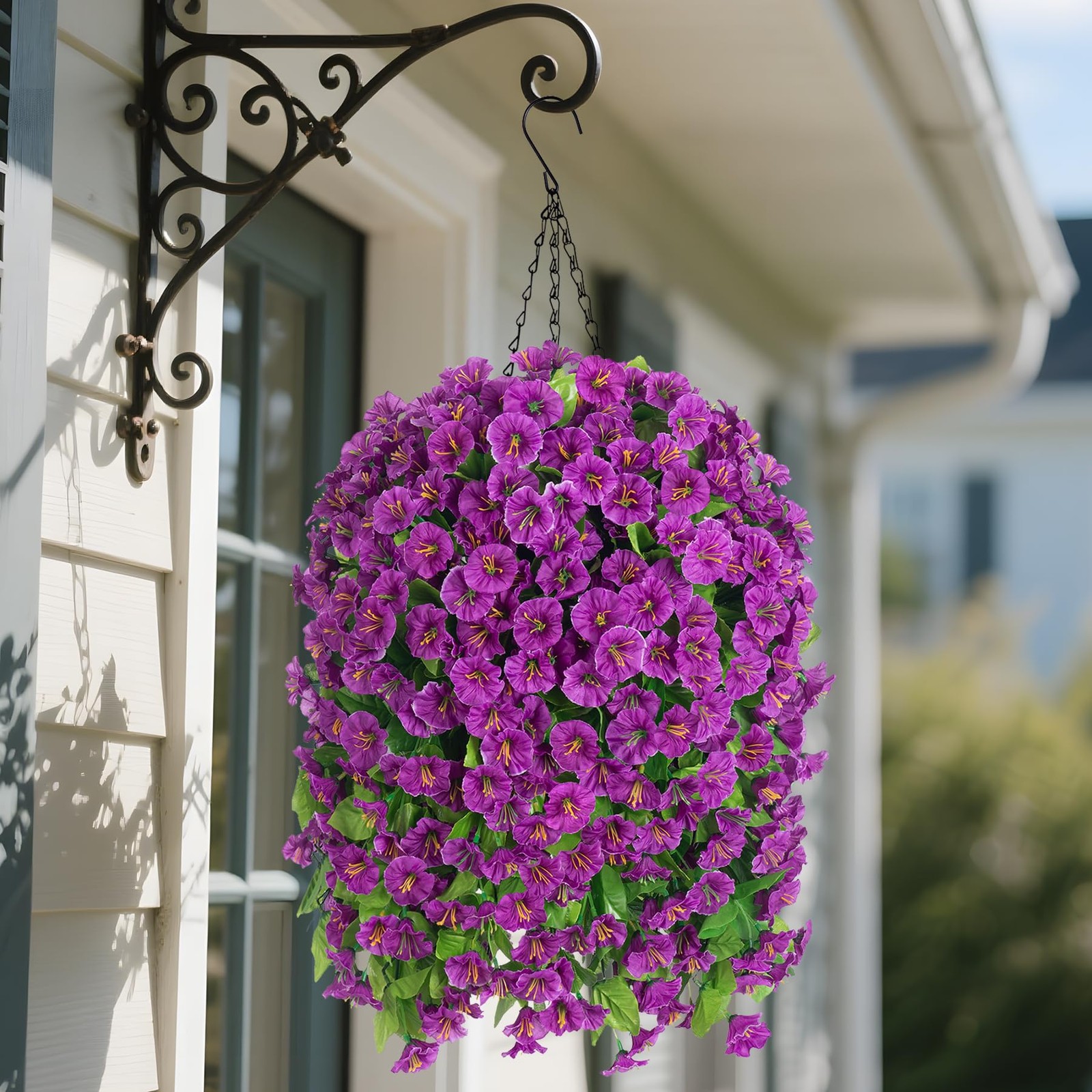 Ammyoo Artificial Faux Hanging Flowers Basket for Spring Summer Outdoor Porch De