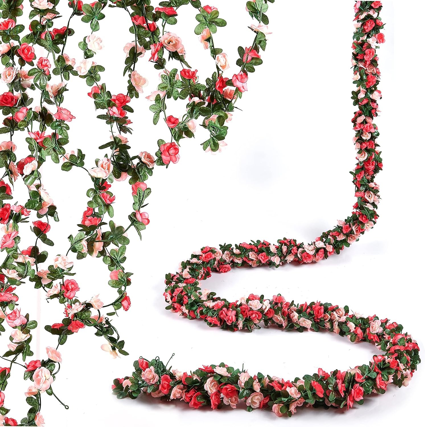 8Pcs 65.6Ft Flower Garland Artificial Rose Vines for Bedroom, Cute Fake Hanging