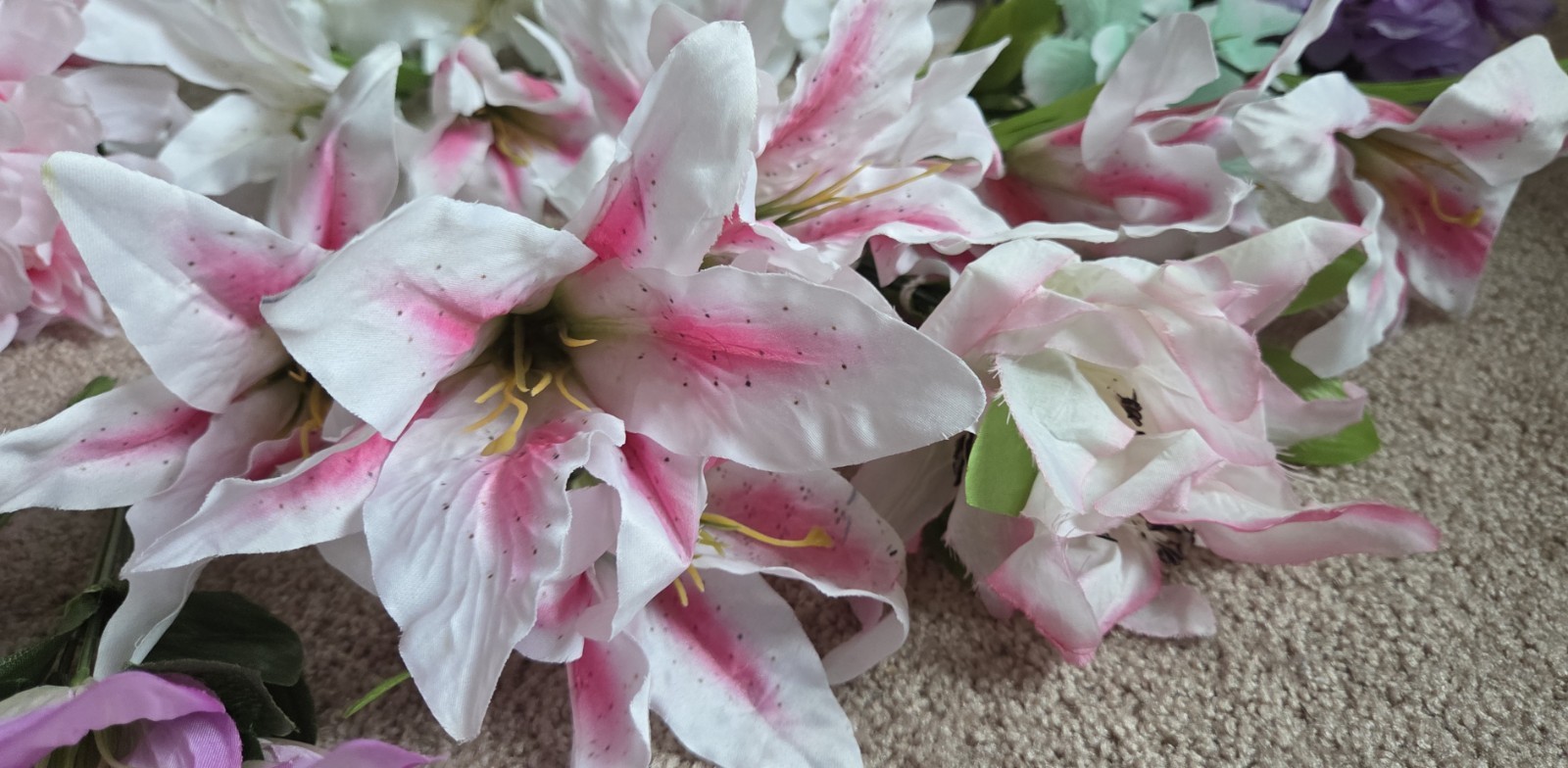 Colorful Fake Flowers Bunches- Lot Of Various Flower Types, Colors 18 Bunches