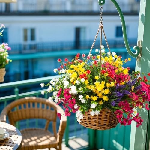 20 Bundles UV Resistant Artificial Flowers – Faux Plastic Plants for Home, Porch