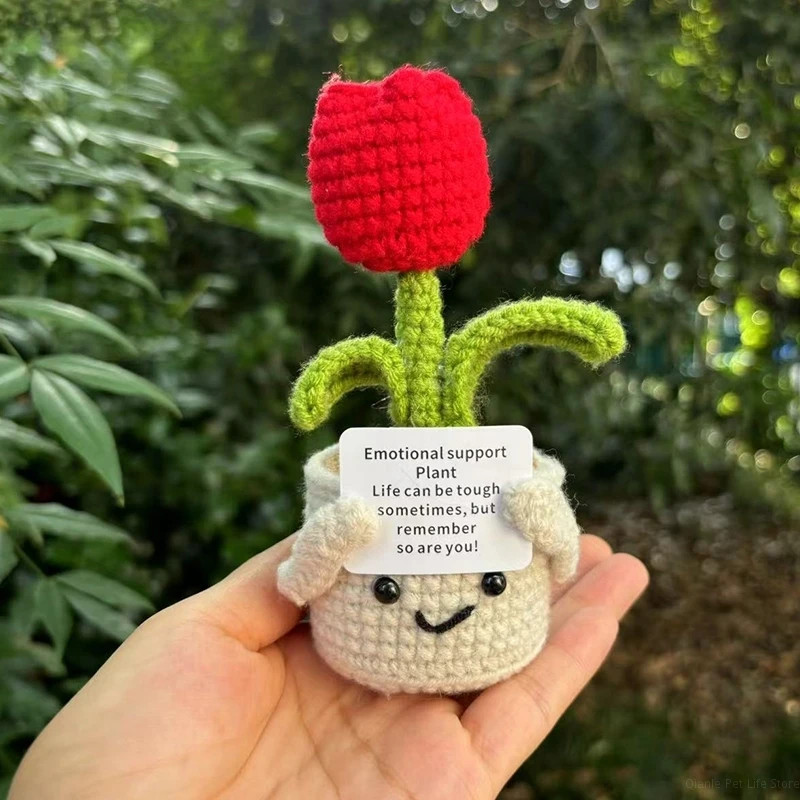 Crochet Artificial Tulip Sunflower Potted Hand Woven Knitted Home Decoration