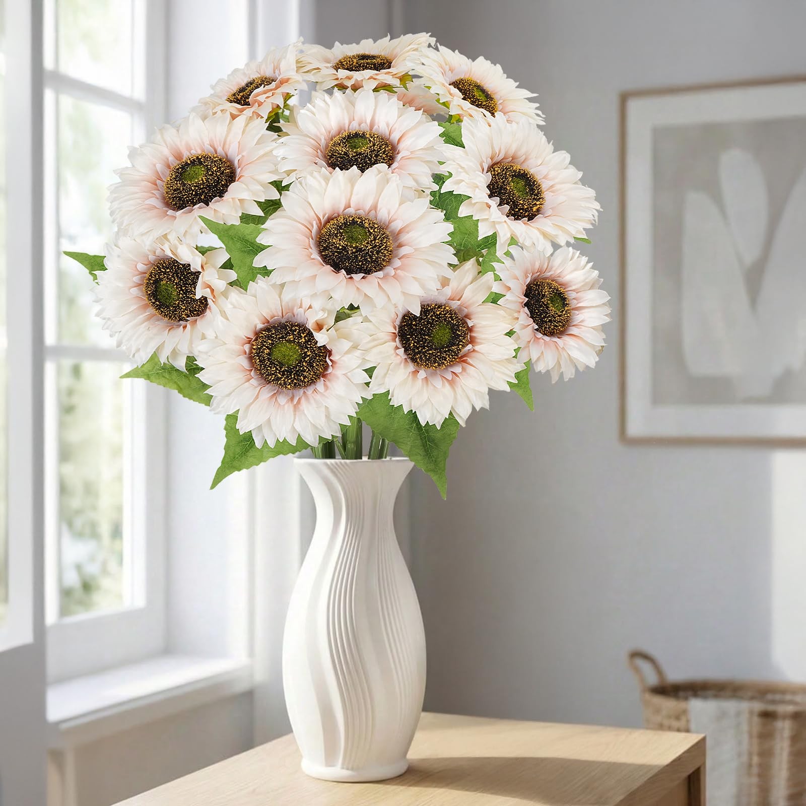 12Pcs 25.6″ Artificial Sunflowers Long Stem Artificial Flowers for Tall Vase …