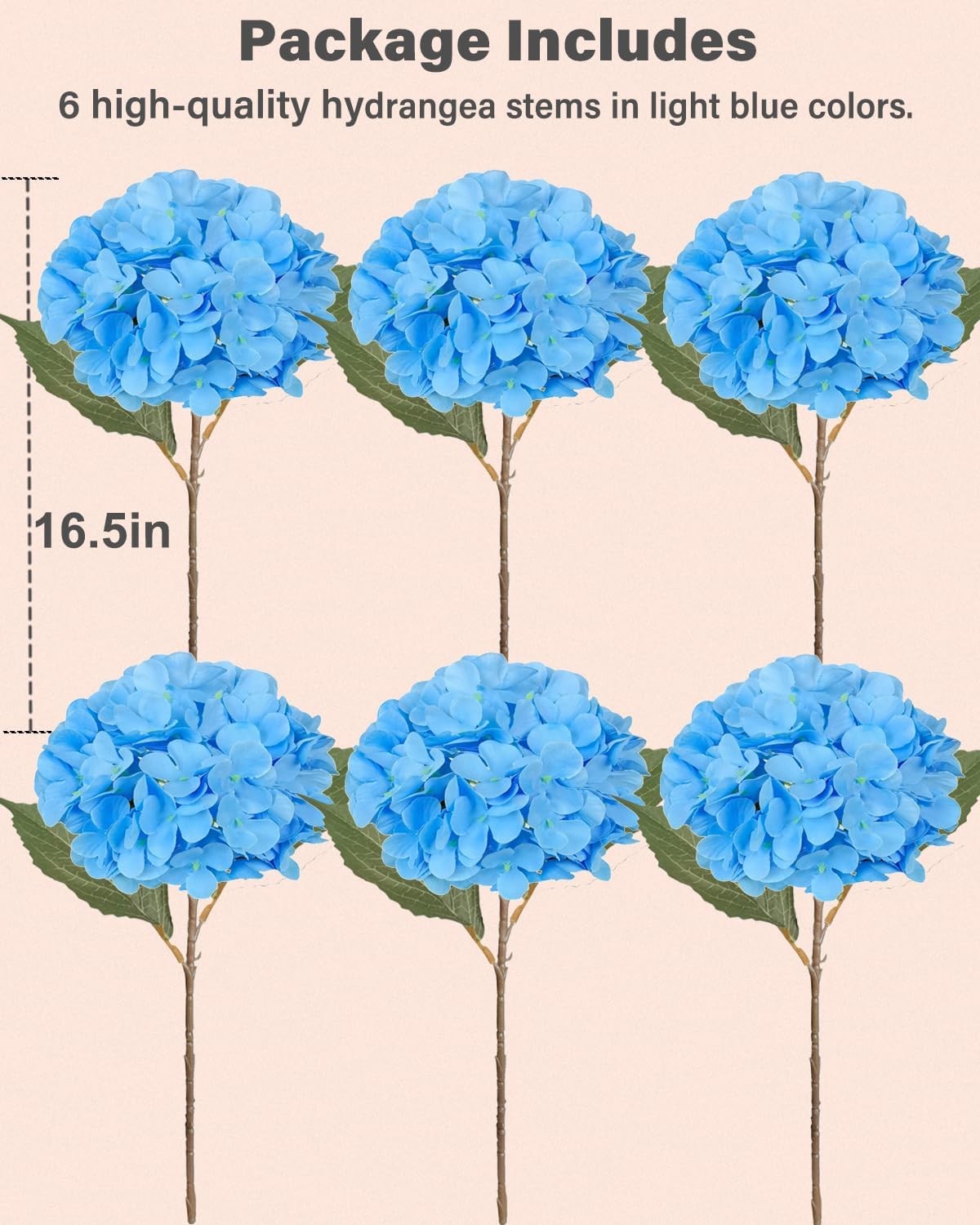 6PCS Premium Blue Silk Hydrangea Artificial Flowers Bouquets – Realistic Fake