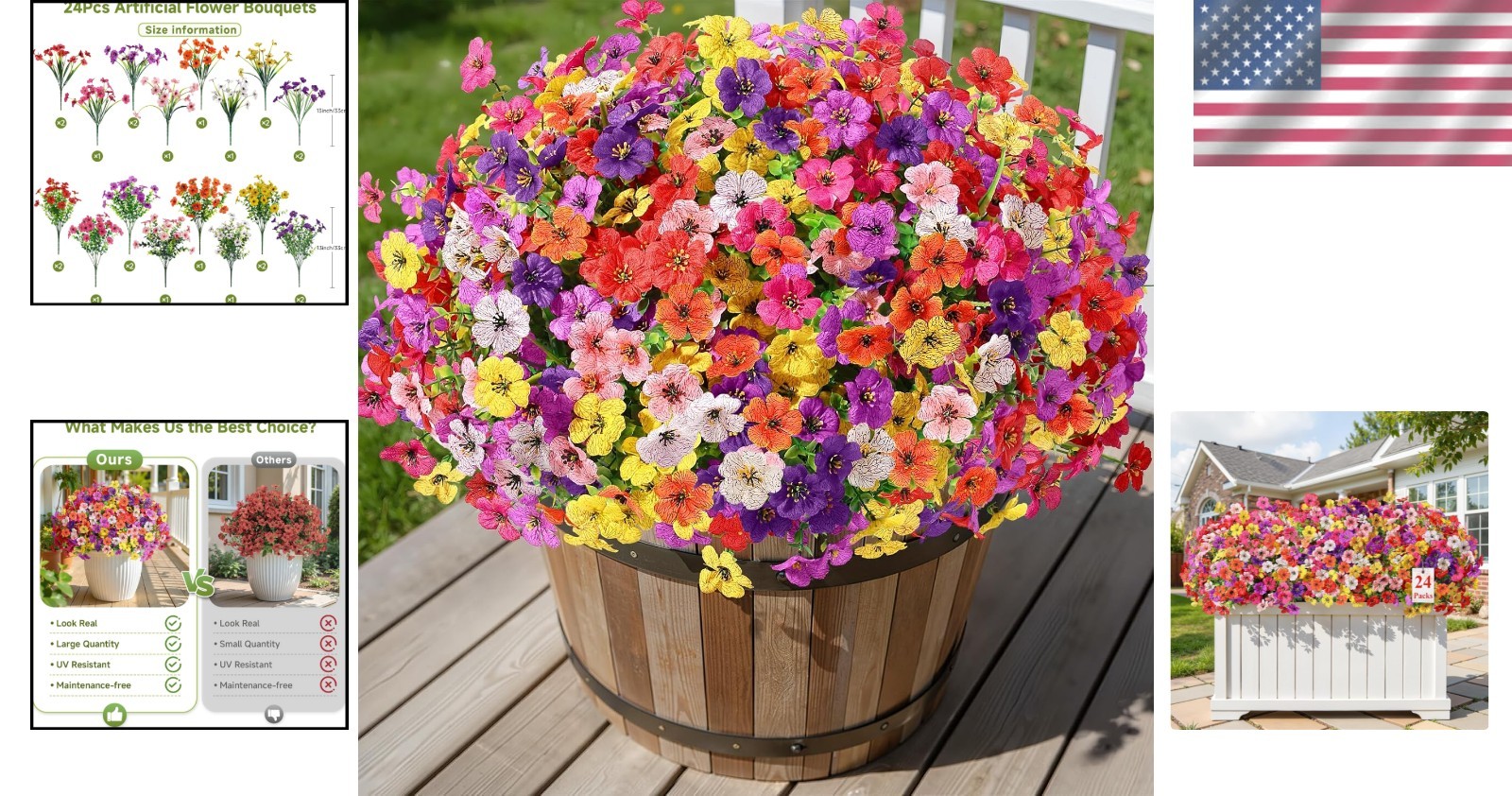 24 Bundles Artificial Flowers for Outdoors Decoration, UV Resistant Silk Faux…
