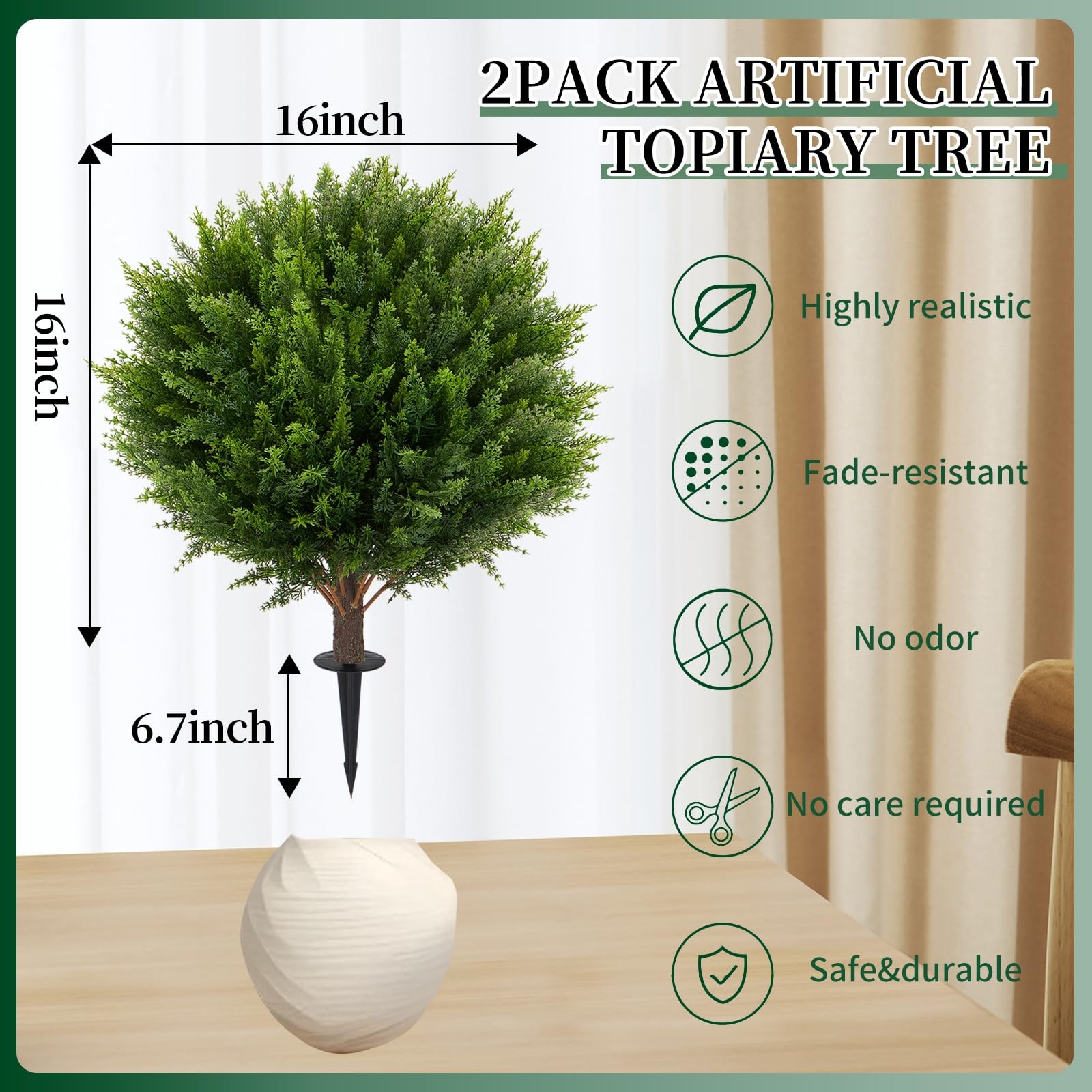 Artificial Round Cypress Topiary Trees with Ground Spike, 4 Pack UV Resistant…
