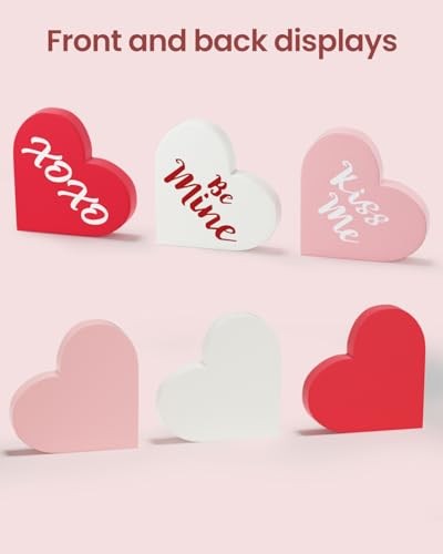 Valentines Day Decorations – 3 Pcs Large Wood Heart Shape Signs, Conversation