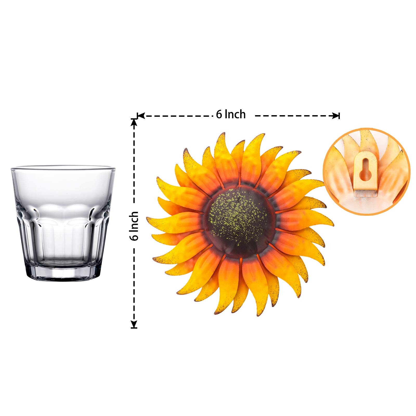EASICUTI 6 Inch Sunflower Metal Flowers Wall 6″L x 6″W, Yellow Sunflower-E