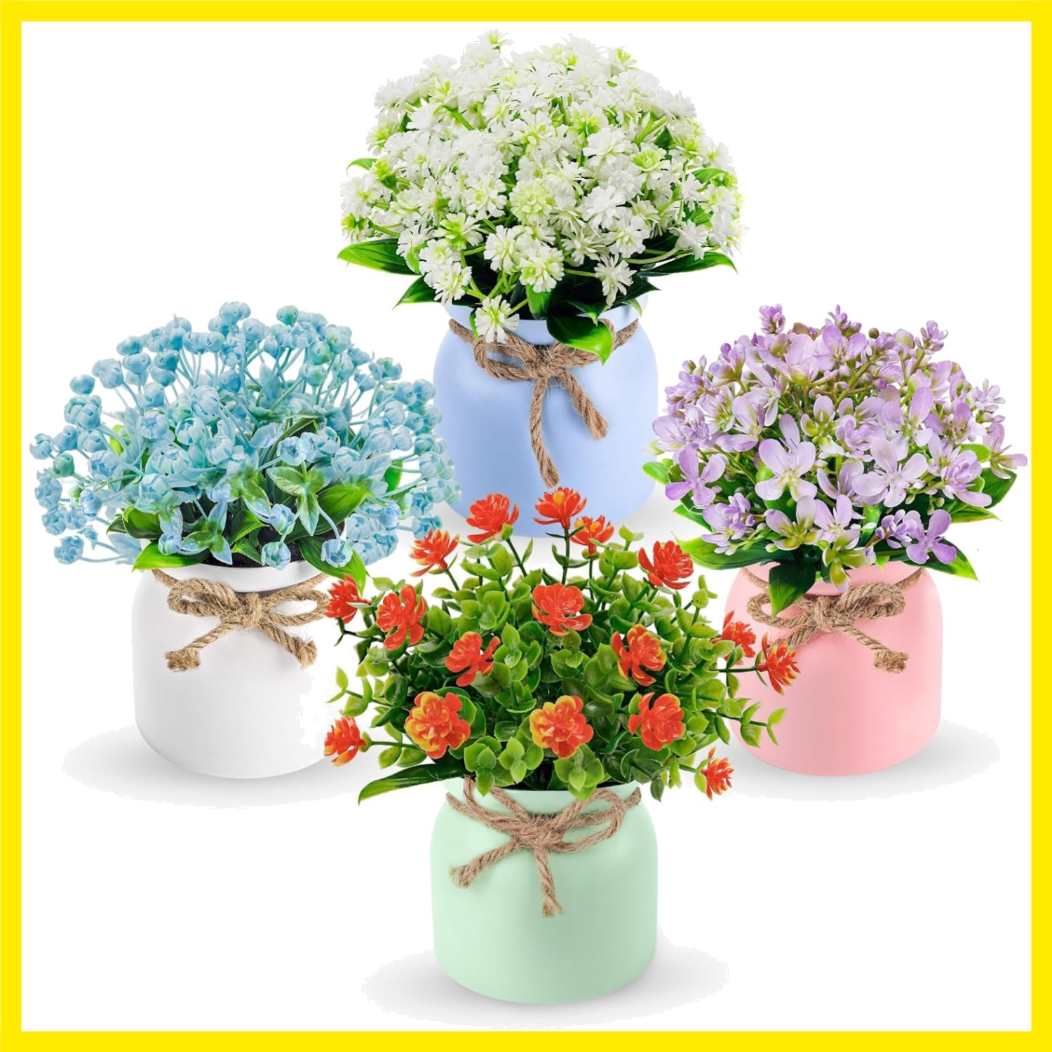 4 Pack Fake Flowers Artificial Plants in Pots, Table Home Decor | UV-resistan…