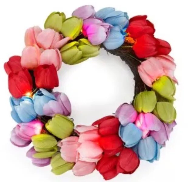 Lighten wreath tulips summer spring fall CLEARANCE Batteries$30 Martha Stewart