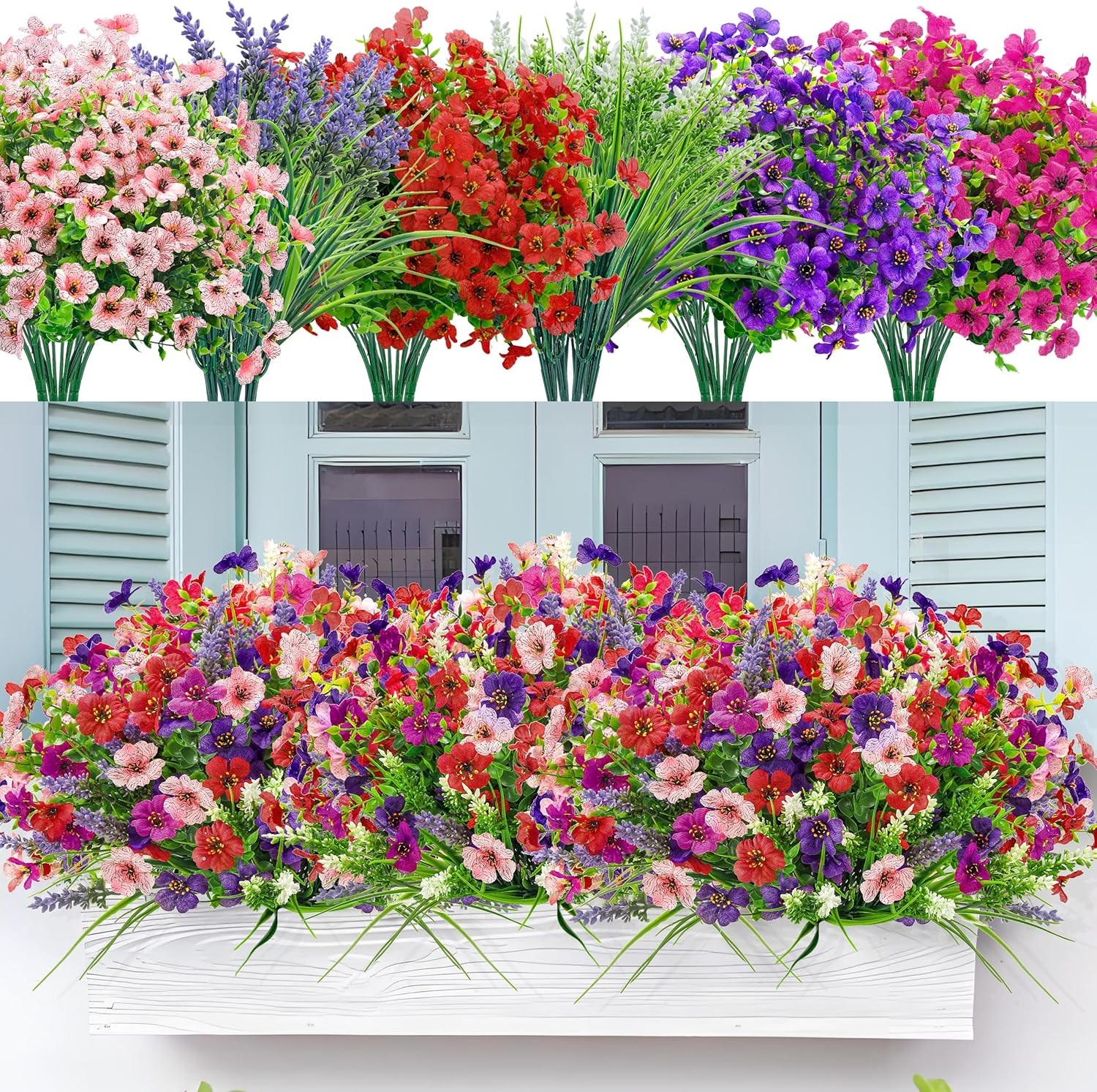 24 Bundles Artificial Flowers for Outdoors Fake Spring Flowers Plants UV Resista
