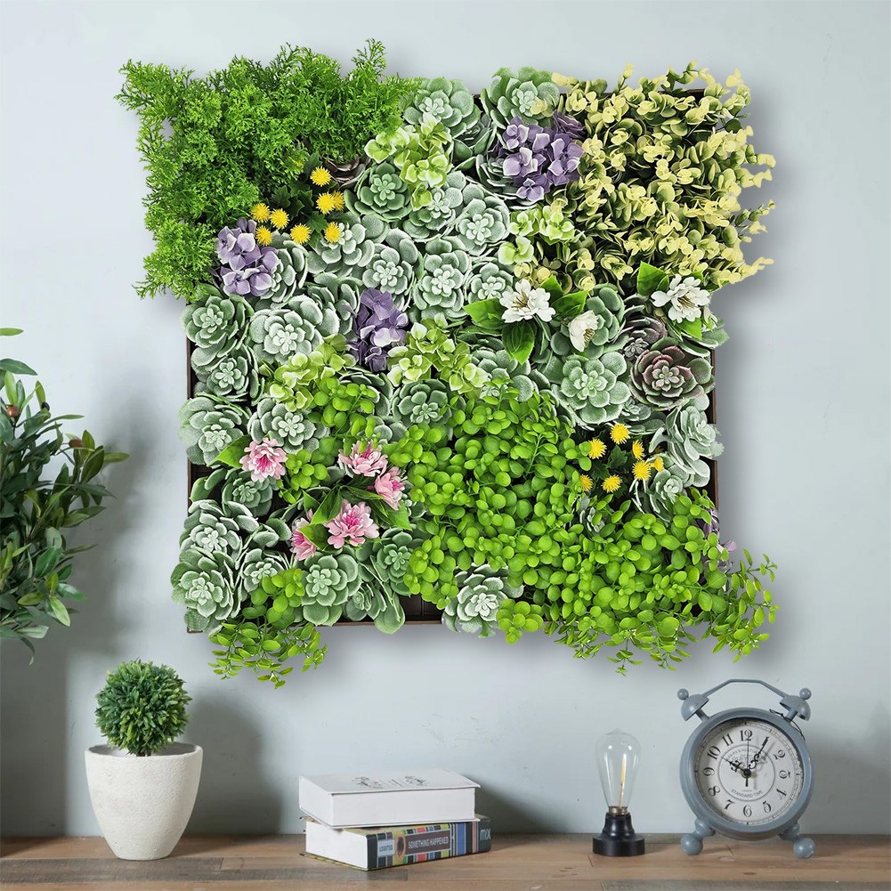 20″ Square Vertical Hanging Artificial Succulent Wall Art – Wall Mount 3D