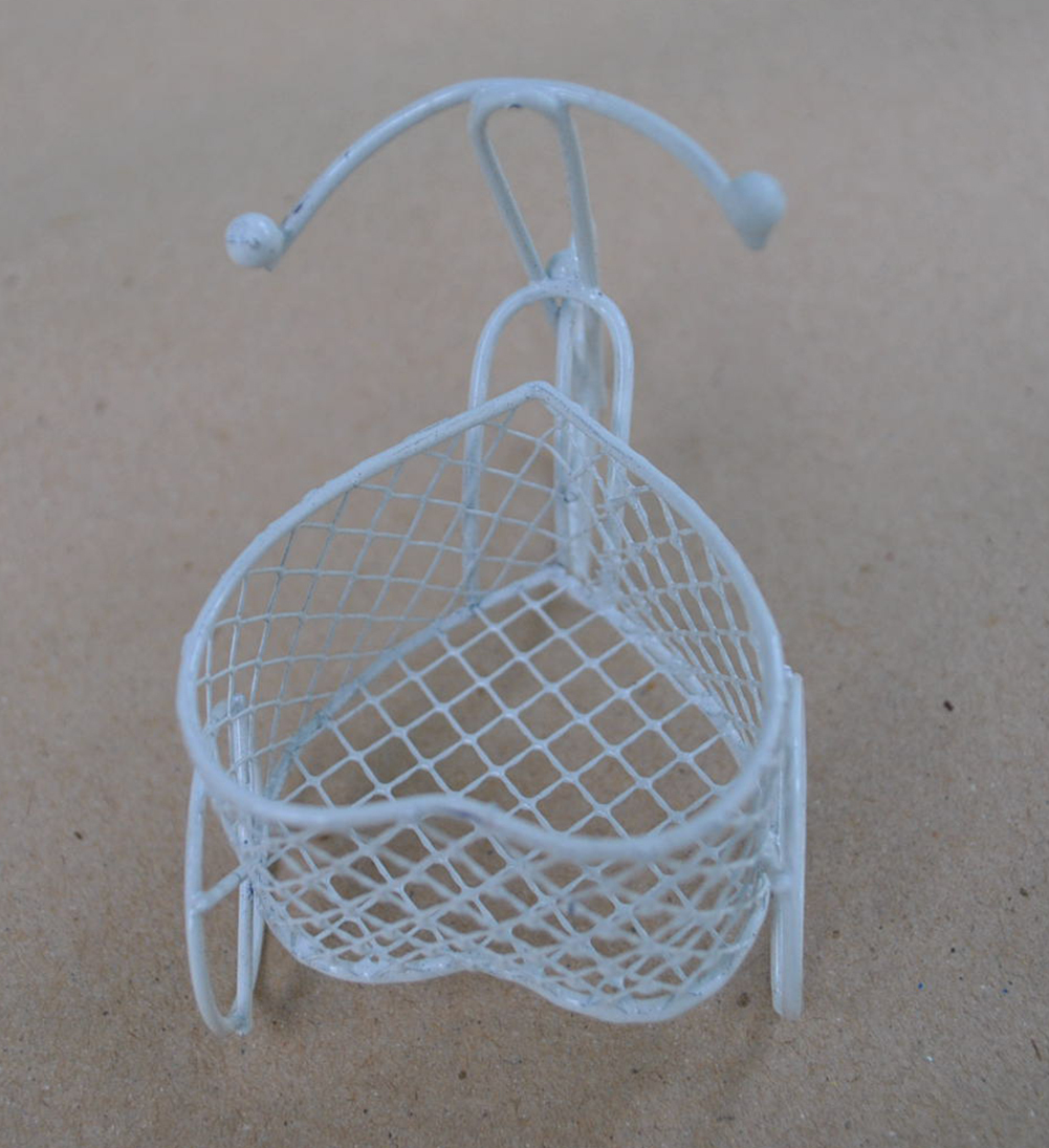 Handmade Flower Basket Storage Container Metal Wire Weave Heart White Bicycle