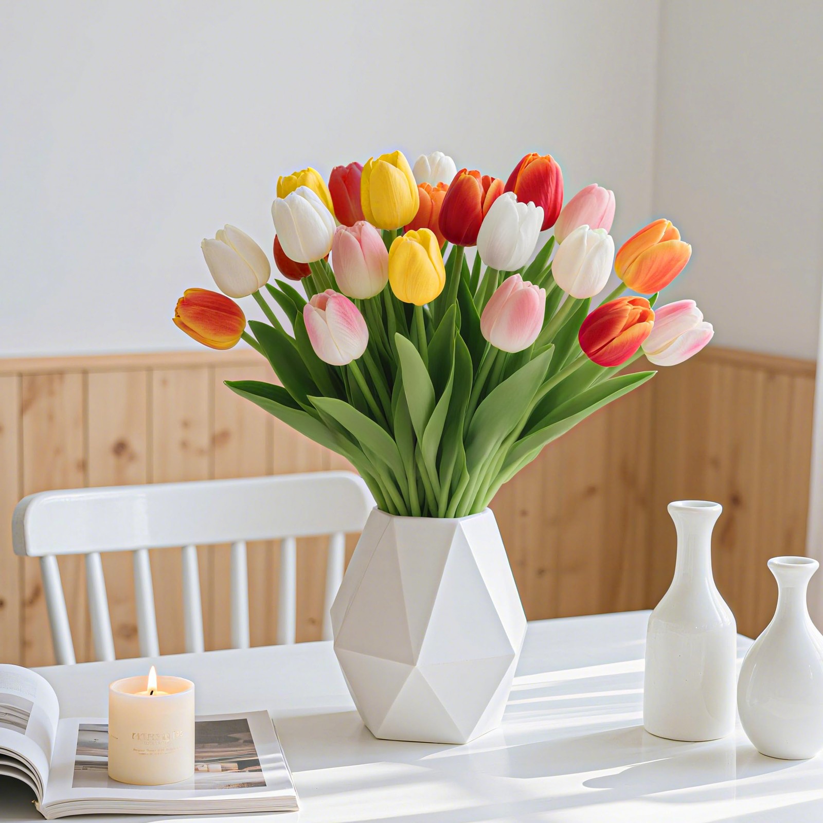 20 PCS 13″ Multicolor Fake Tulips Artificial Flowers Real Touch PU Bouquet