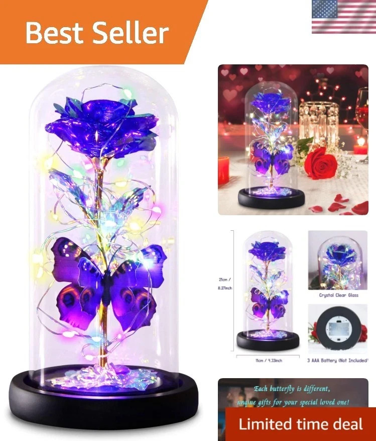 Mothers Day Rose Gifts for Mom, Galaxy Purple Butterfly Rose in Glass Dome, L…