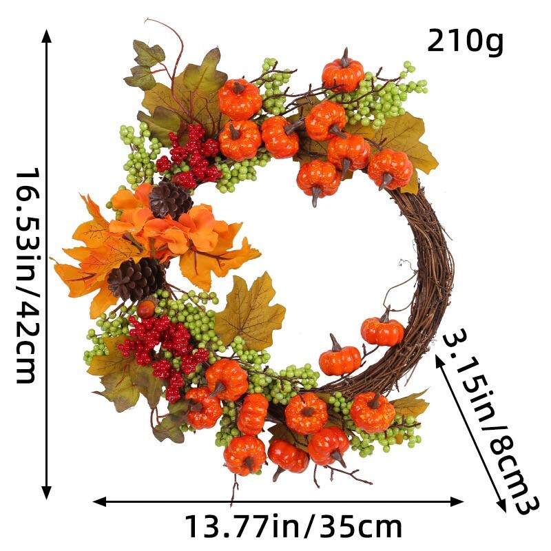 Artificial Autumn Fall Wreath for Front Door or Porch, Pumpkin