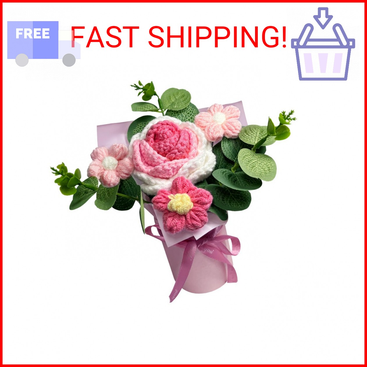 suyakota Crochet Medium Rose Flower Bouquet: Handmade Knitted Bouquet for Valent
