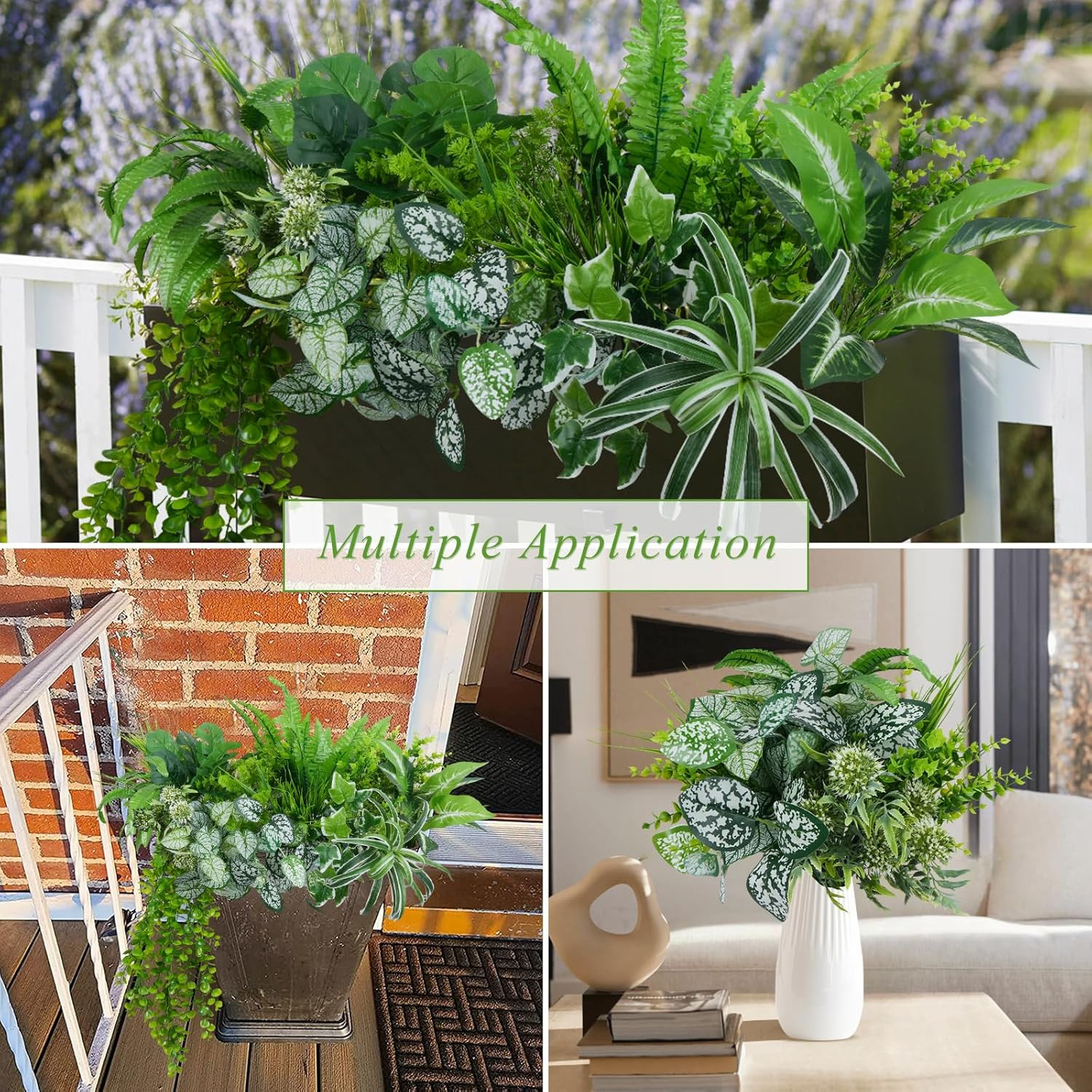 19Pcs Artificial Plants Outdoor UV Resistant Fake Shrubs Bushes Plastic