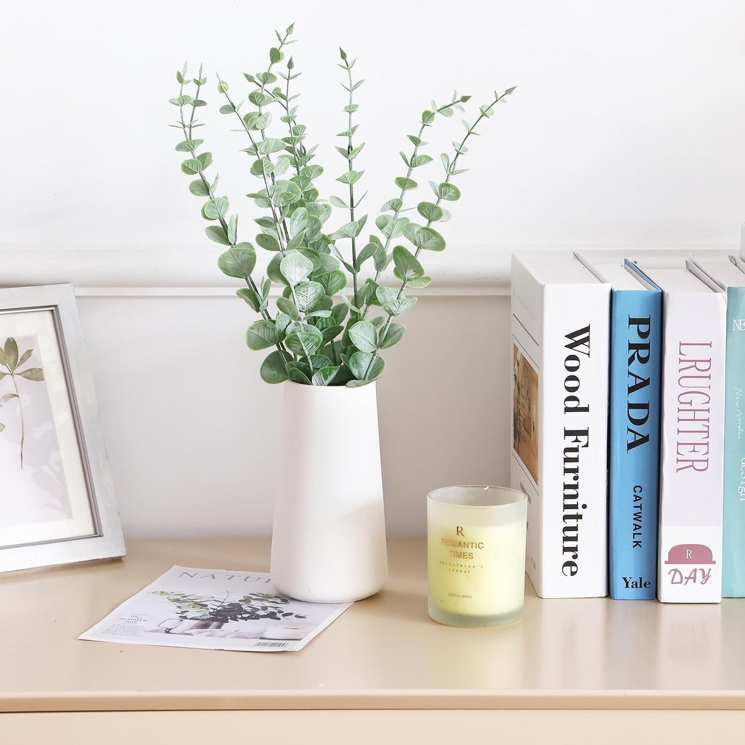 Natural-Look 14.1 Inch Faux Eucalyptus Stems – 8 pcs for Farmhouse Stylish Decor
