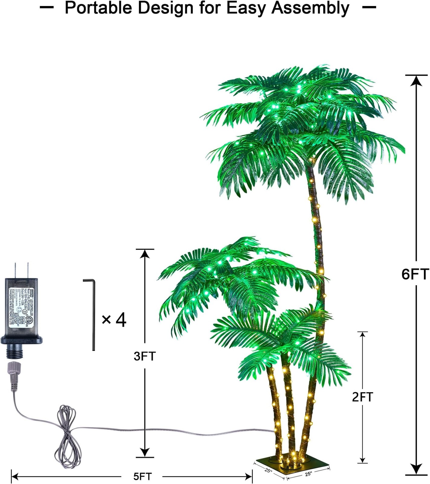 Lighted Palm Tree 6FT 3FT 2FT Artificial Palm Decor for Outdoor 203 LED Light…