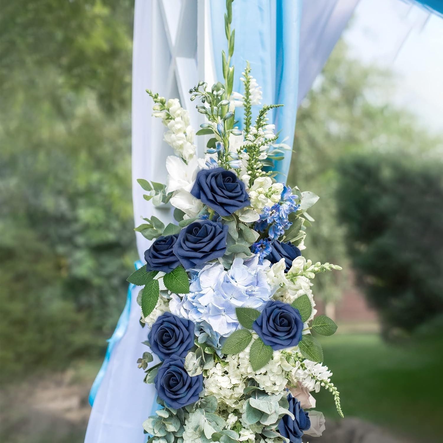 Elegant 50 Pcs Faux Navy Blue Roses – Perfect for Bridal Showers & Home Decor