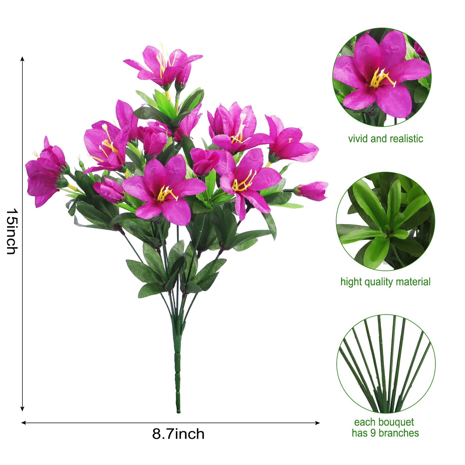 Ouddy Decor 8 Bundles Artificial Flowers for Outdoors, Fake Silk Flowers Azal…