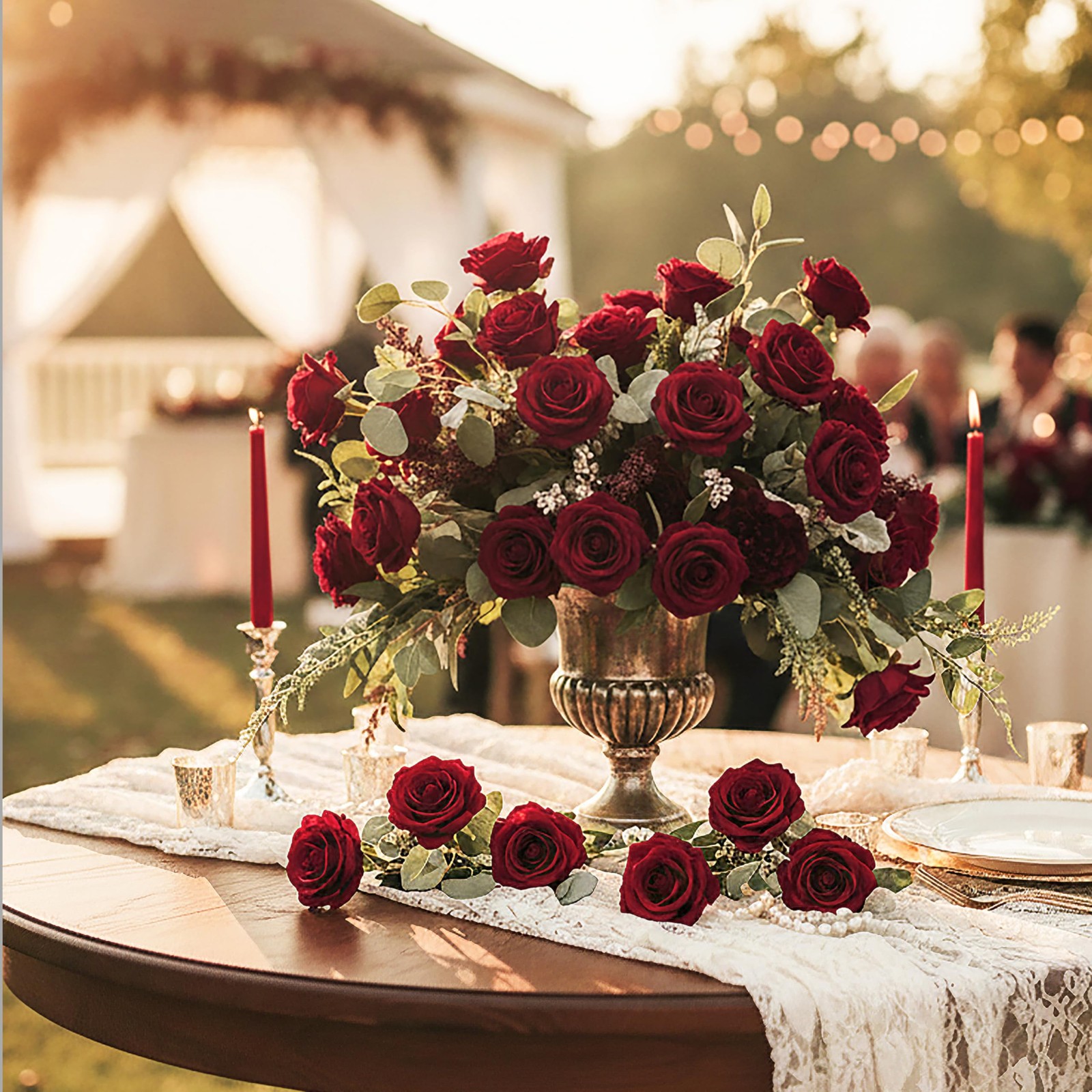 60 Pack Burgundy Artificial Roses Bulk Velvet Silk Fake Faux Wedding Decor