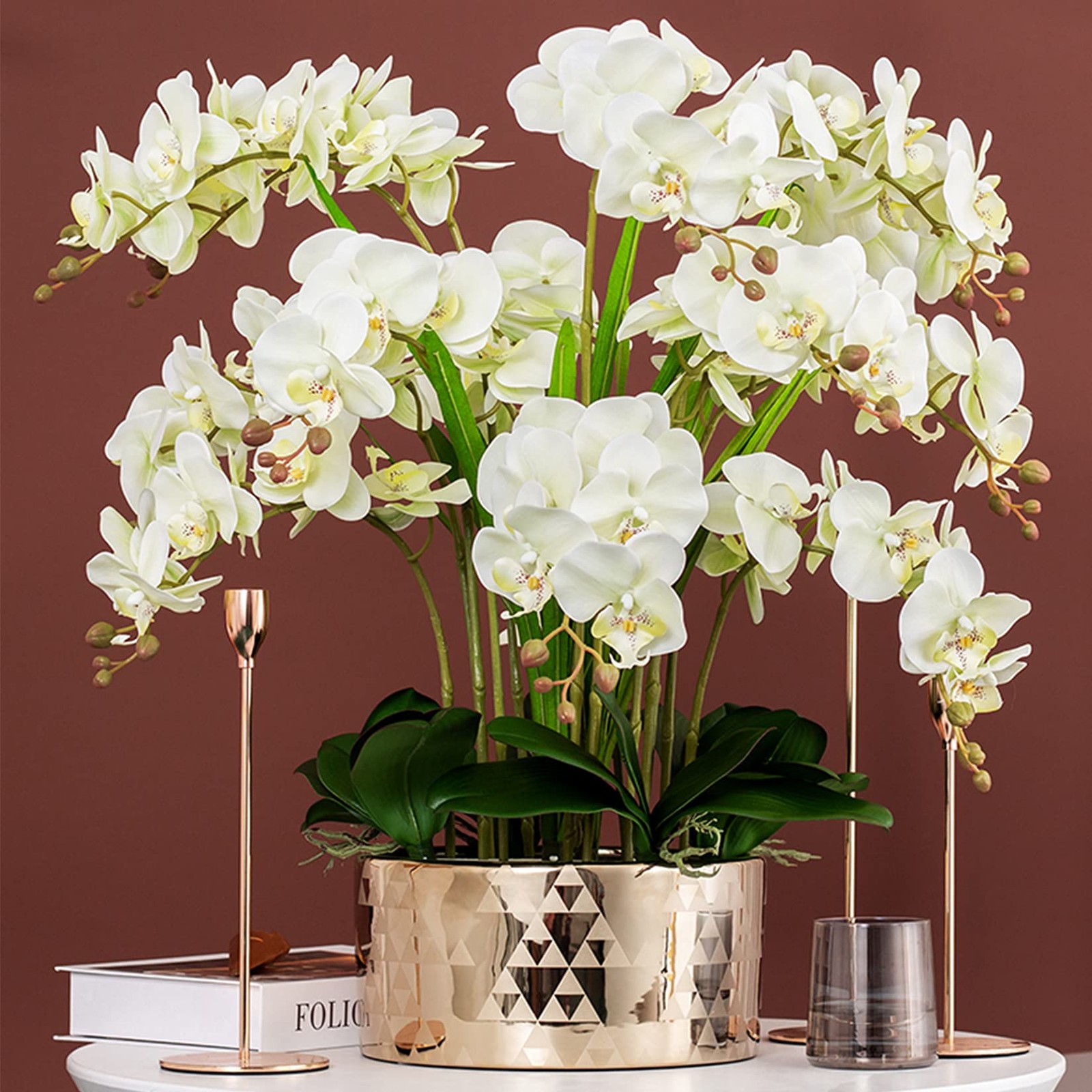 5 Pcs Artificial Orchid Flowers and 2 Bundles Leaves,Artificial Phalaenopsis …