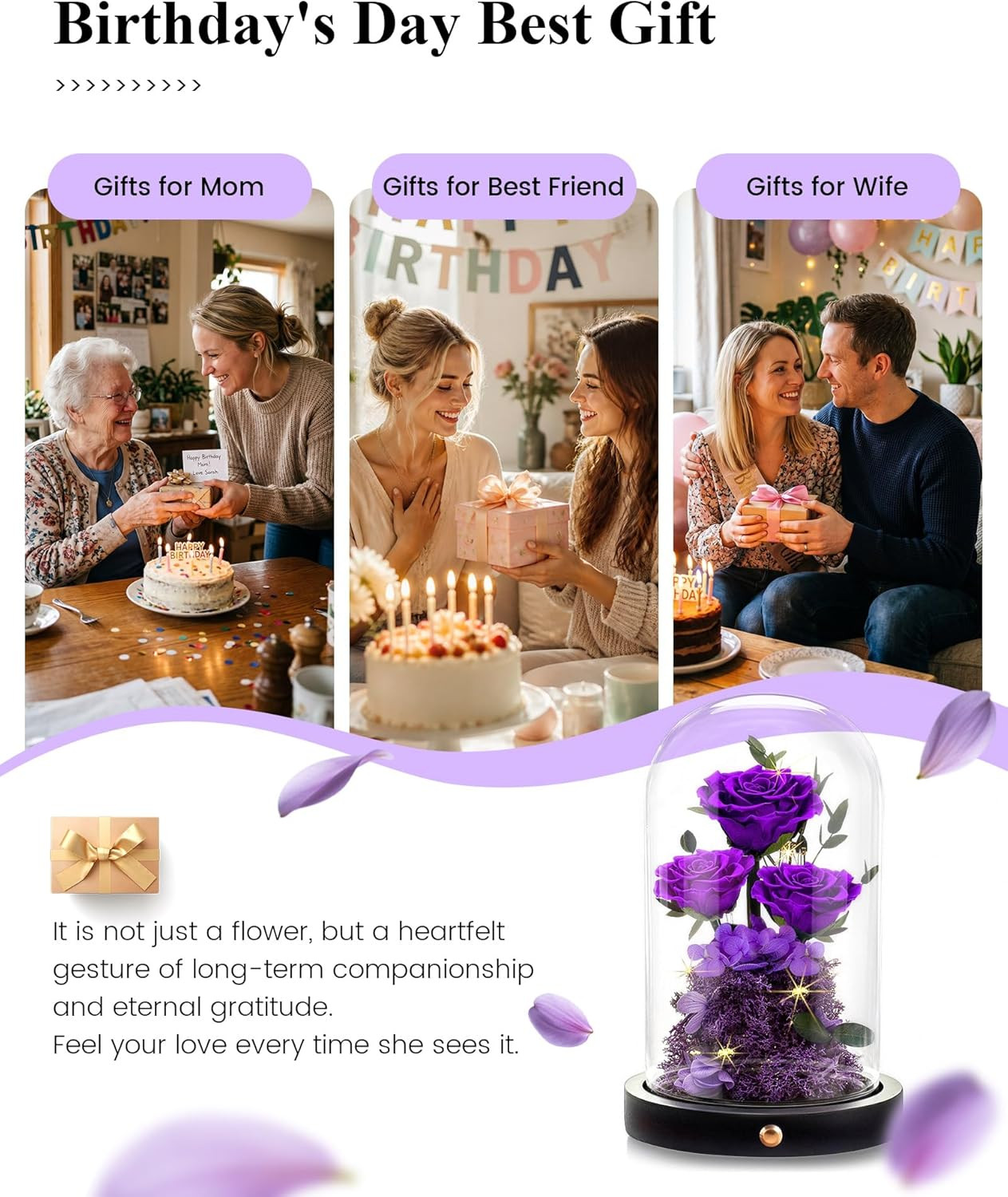 Agrul Birthday Gifts for Women Forever Preserved Flowers Roses in Glass Dome Ann