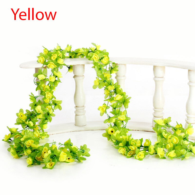 1PCS Silk Rose Artificial Flowers Vine Garland Fake Ivy Arch Hanging Fake Plant