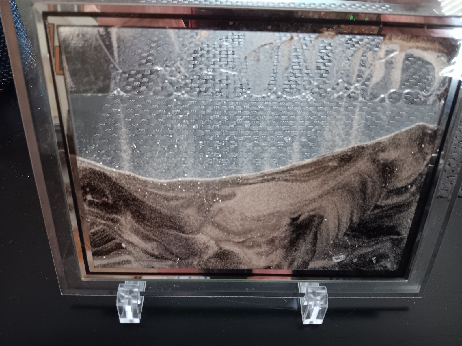 Moving Sand Art Picture Decor, 3D Sandscape 7 inches, Black And White.