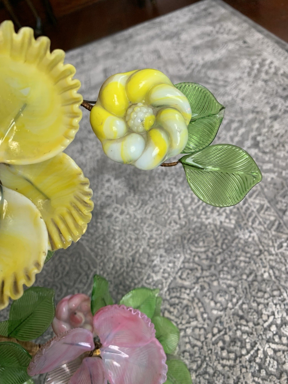 Vintage Art Glass Wired Blue Yellow Green Floral Bouquet Adjustable RARE