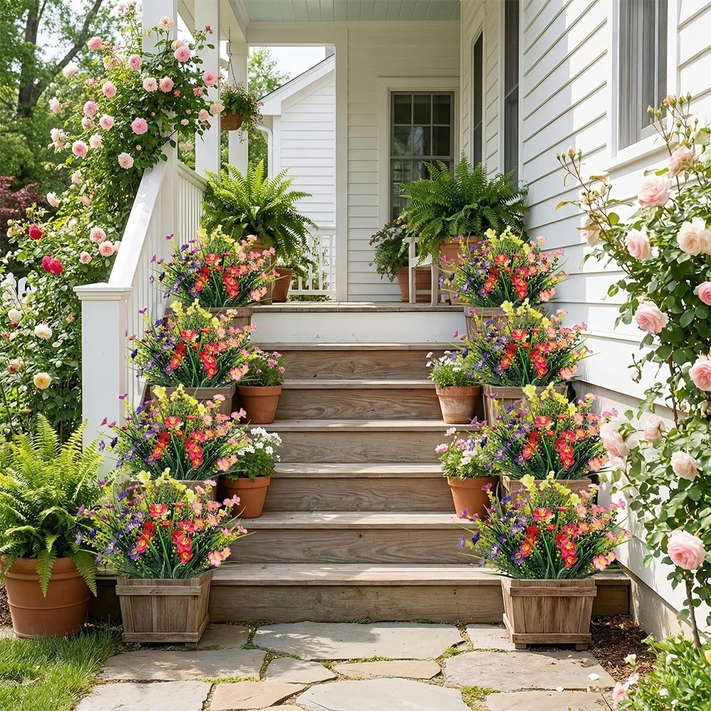 24 Bundles Artificial Plastic Flowers Outdoor UV Resistant Fake Hanging Plants