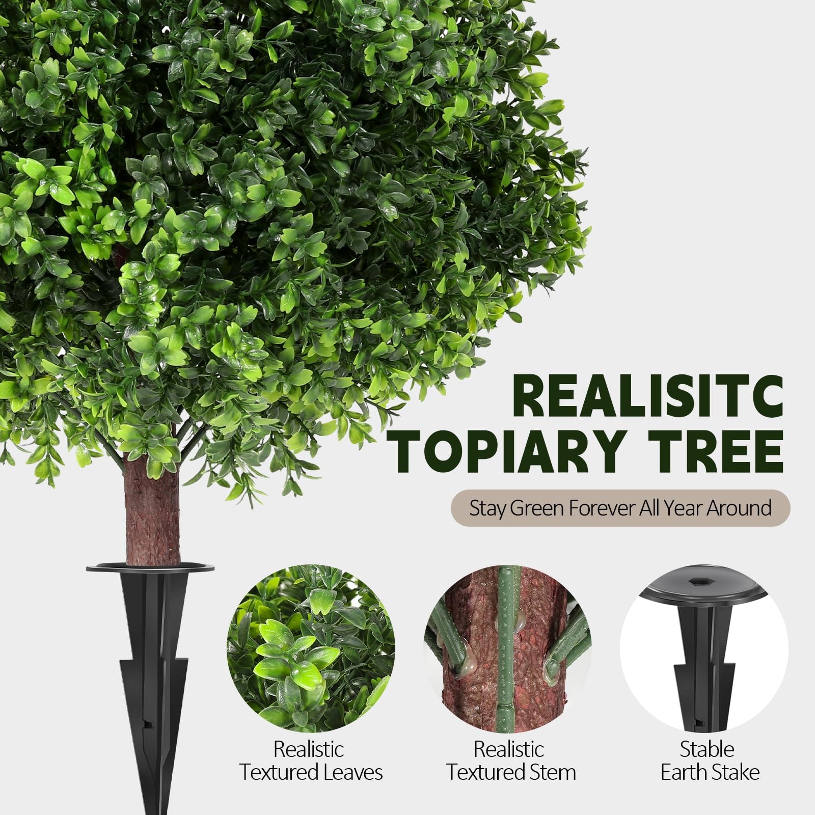 Artificial Boxwood Topiary Tree, 25 Inch 2 Set Outdoor Faux Boxwood Bush Plan…