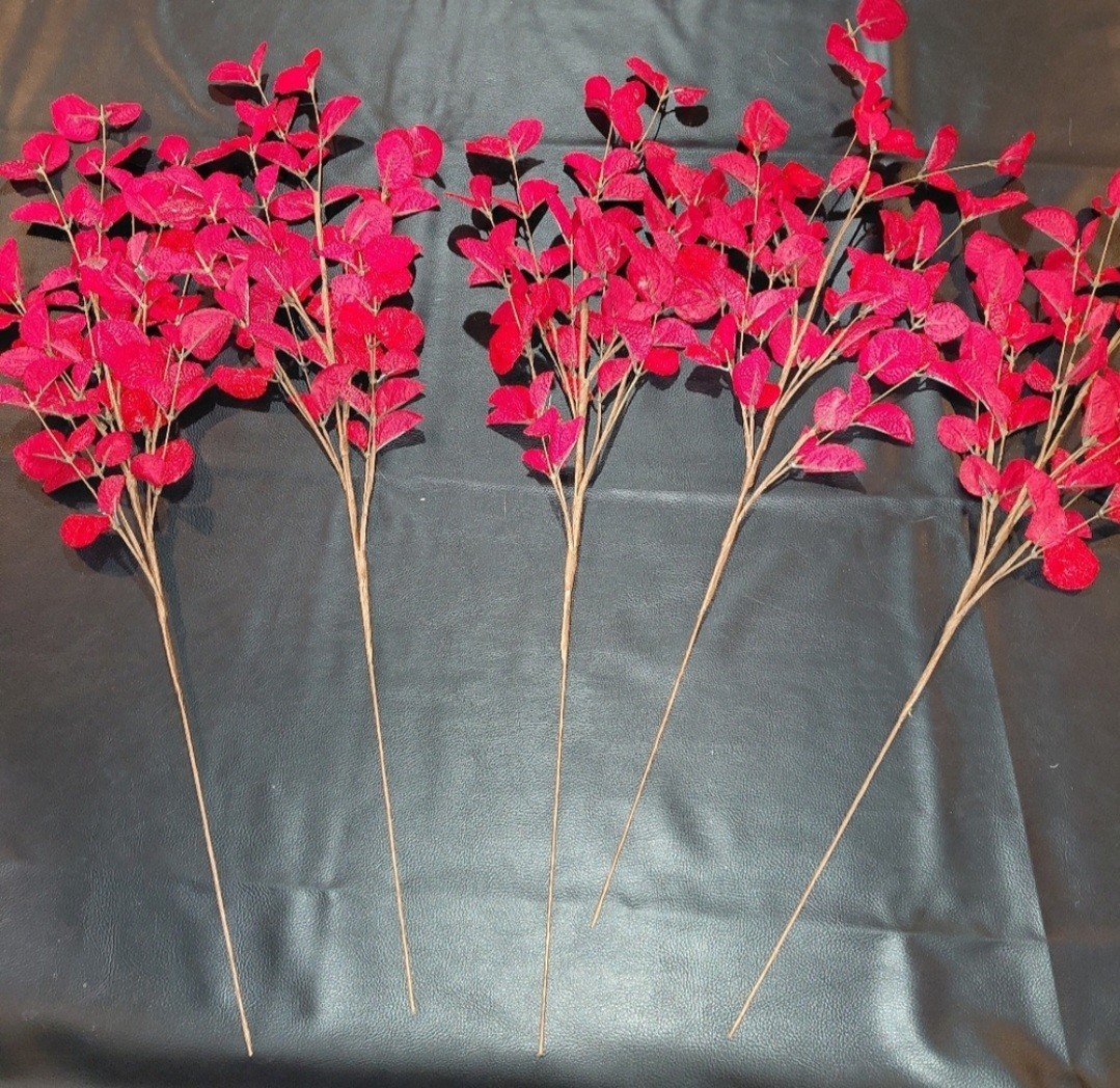 Set of 5 Primrue 26″ Red Faux Eucalyptus Stems – Moody Boho Decor