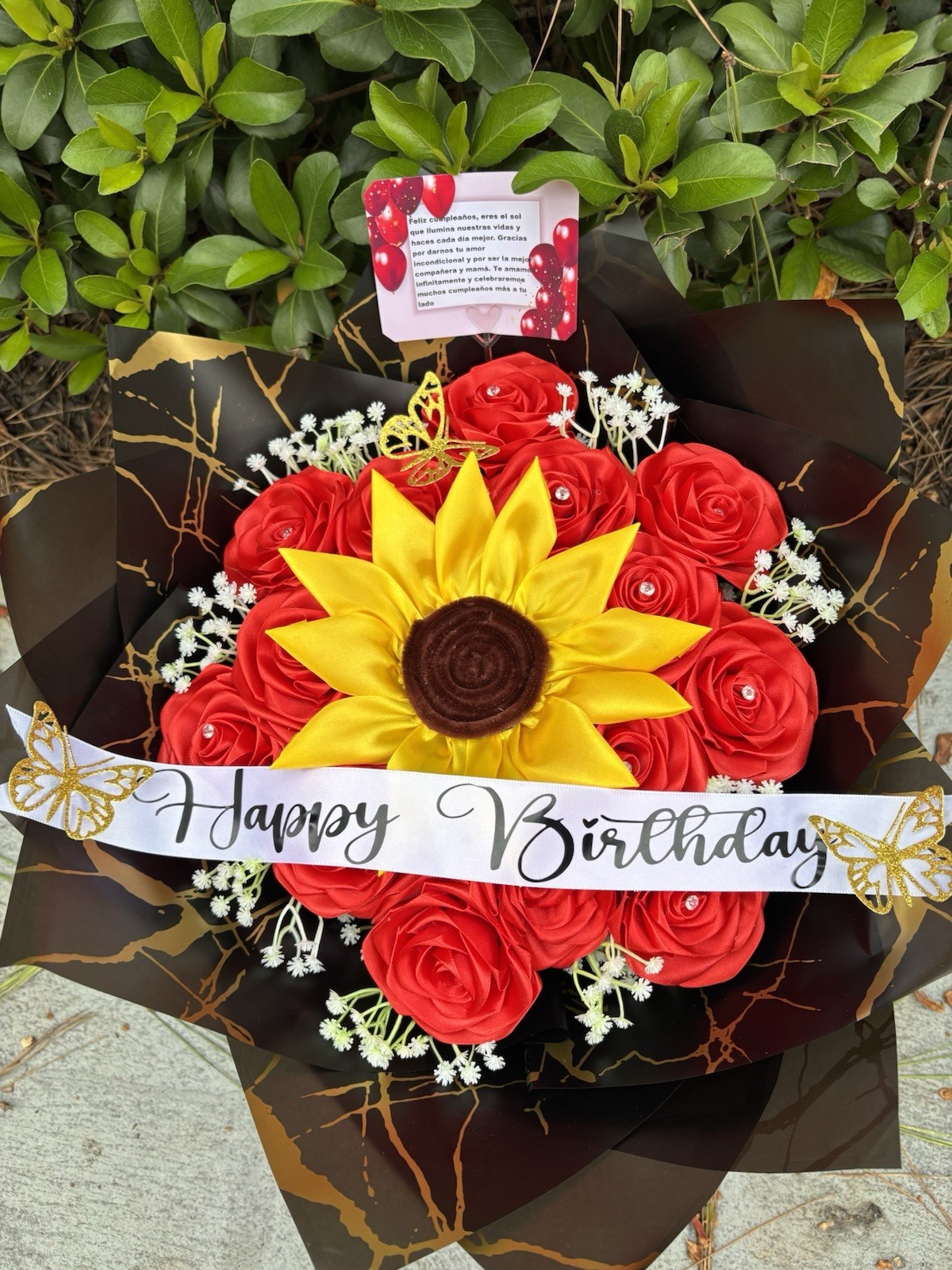 Bouquet of Handmade Eternal Roses and Sunflower Artificial Flowers