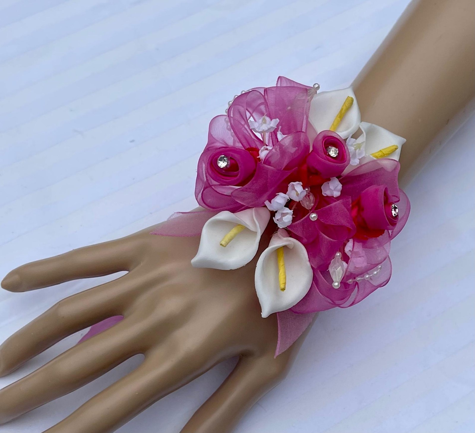 Hot Pink Watermelon Fuchsia White Calla Lilies Wrist Wedding Corsages Flowers