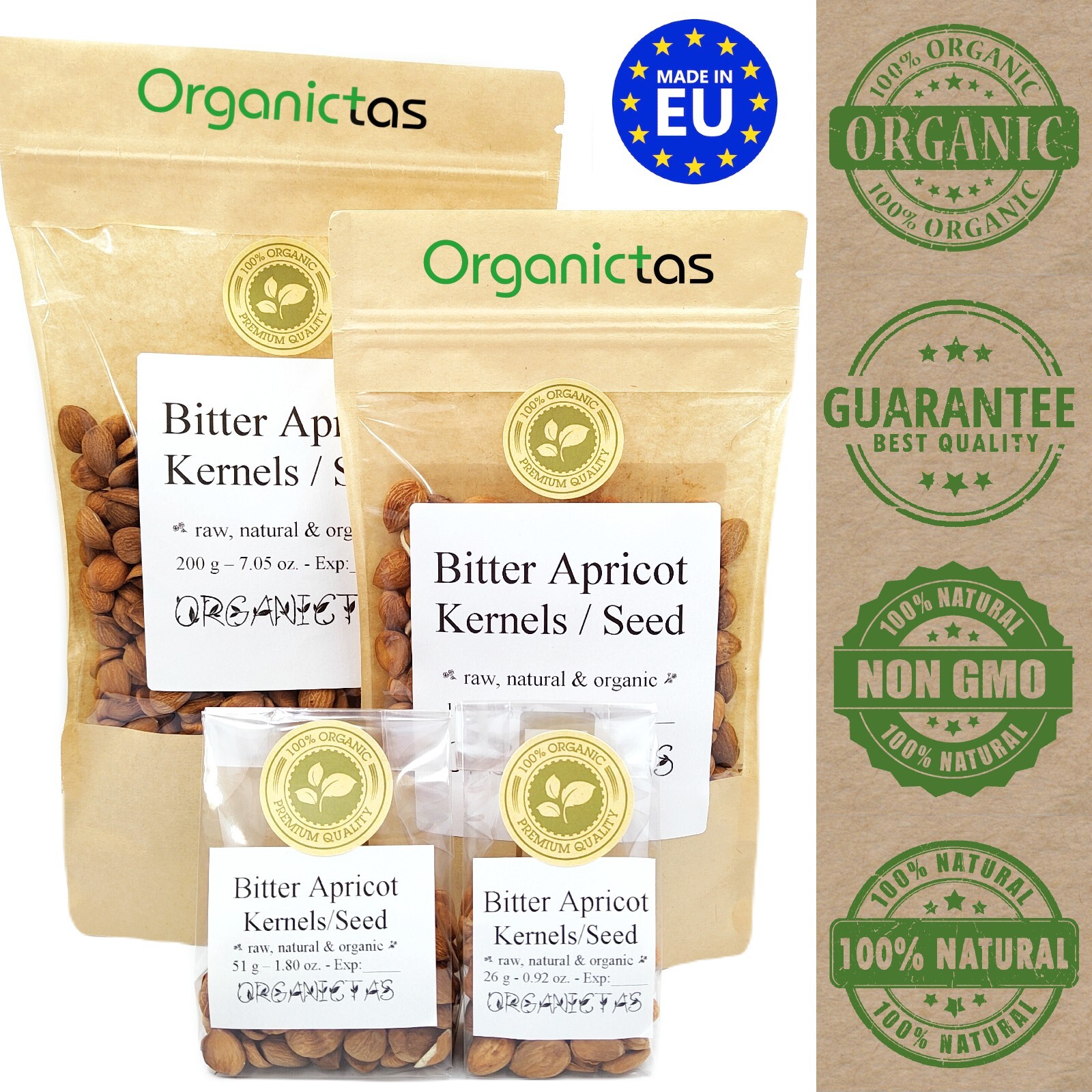 Organic Bitter Apricot Kernel Seeds Raw Naturally Dried Premium Top Quality