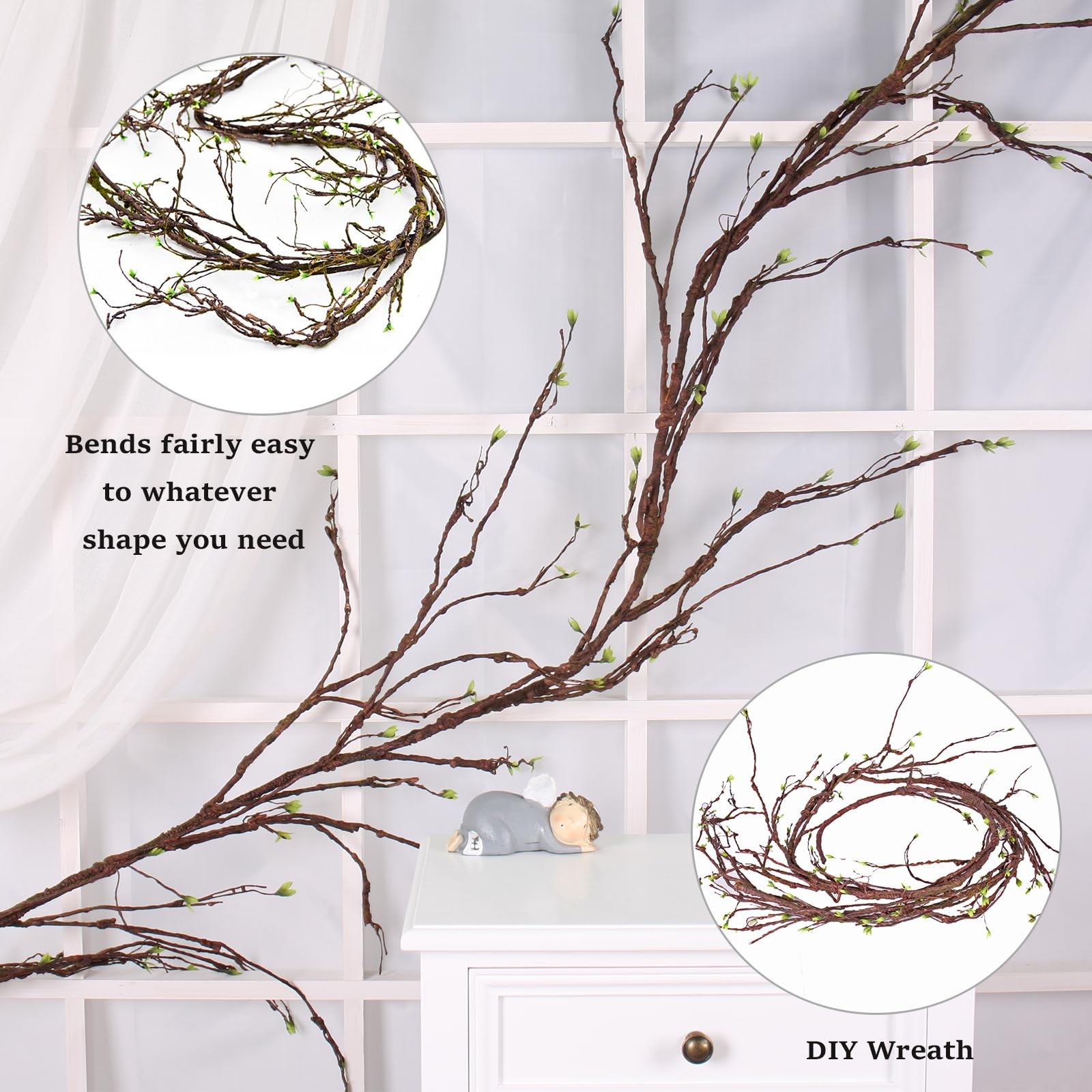 118″Faux Hanging Curly Willow Grapevine Bendable Tree Branche Wall Greenery