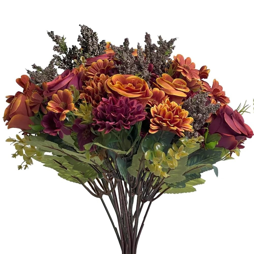 Artificial Fake Mums Flowers for Outdoors Decoration – 13 Inches 3 Bouquet Fa…
